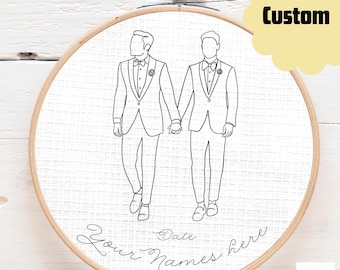 Here come the Grooms! Custom Wedding hand embroidery