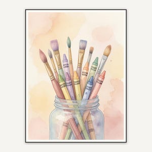 watercolor paintbrush jar print