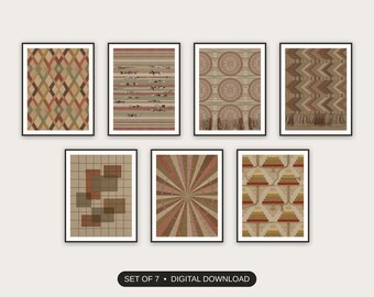 Woven Textile Abstract Set of 7 | Geometric Macrame Inspired Prints | Living Room Gallery Digital Download