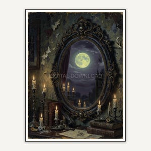 Moon reflected in ornate study mirror