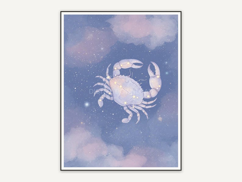 Cancer constellation in soft watercolor with stars