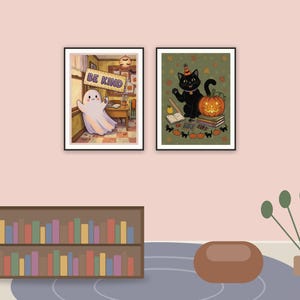 classroom rules poster printable art framed above a classroom reading corner with a bookshelf and rug