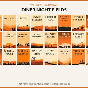 Volume 5 Diner Night Fields: 24 printable Halloween art designs, flat retro mid century color field backgrounds