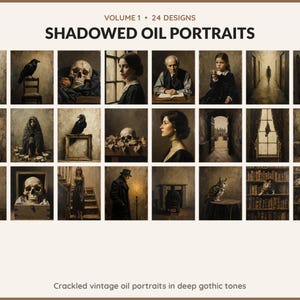 Volume 1 Shadowed Oil Portraits: 24 printable Halloween art designs, crackled vintage oil portraits in deep gothic tones