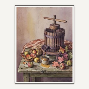 Cider press watercolor scene
