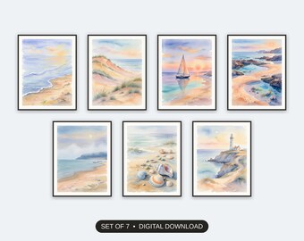 Coastal Summer Seascape Prints Set of 7 | Beach House Gallery Wall Art | Labor Day Digital Download