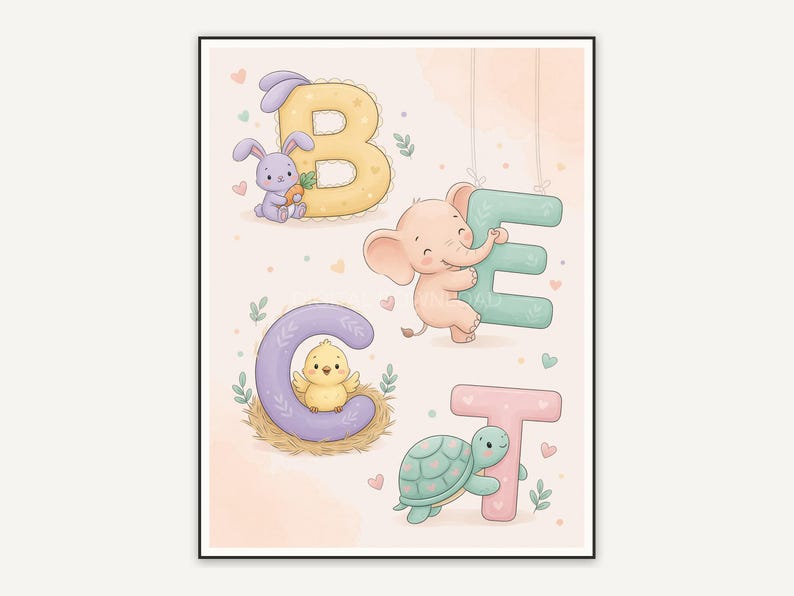 Baby duck with letter D in pastel tones