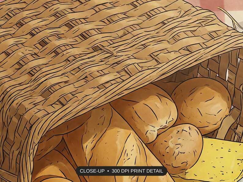 Close-up print detail of the vintage picnic still lifes artwork at 300 DPI