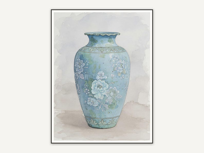 Tall blue urn with relief