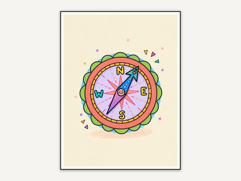 Compass icon print on cream