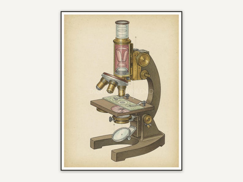 vintage microscope diagram in muted earth tones