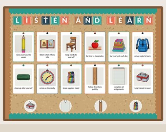 Bulletin Board Kit, Classroom Rules Poster Set, Respectful Class Decor, Teacher Printable Display, Back To School Resource
