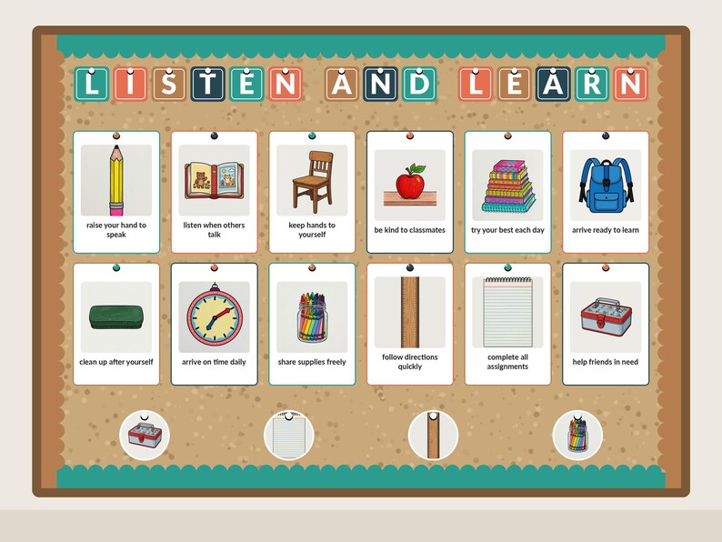 Respectful Class bulletin board kit assembled on a classroom board