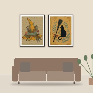 halloween decor and spooky season wall art printable art framed above a sofa in a styled living room