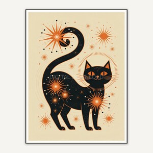 retro mid century black cat with atomic accents