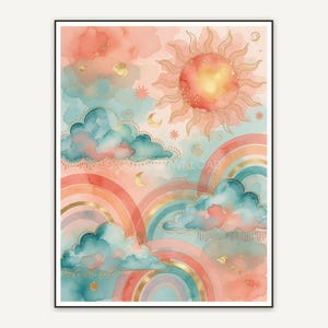 Third boho rainbow cloud print in coral teal and gold
