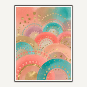 Second boho rainbow half circle print in coral teal and gold