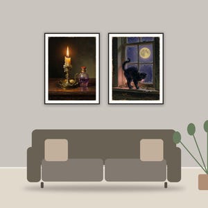 halloween bathroom art printable art framed above a sofa in a styled living room
