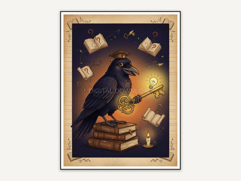 friendly raven with key
