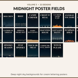 Volume 5 Midnight Poster Fields: 22 printable Halloween art designs, deep night sky backgrounds for cream lettering posters