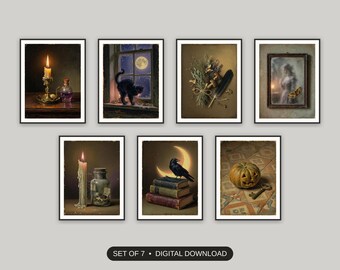 Halloween-Badezimmerkunst, 7-teiliges Druckset, Vintage-Ölgemälde, Gästetoiletten-Dekoration, Gruselige Kaminsims-Deko, Digitaler Download