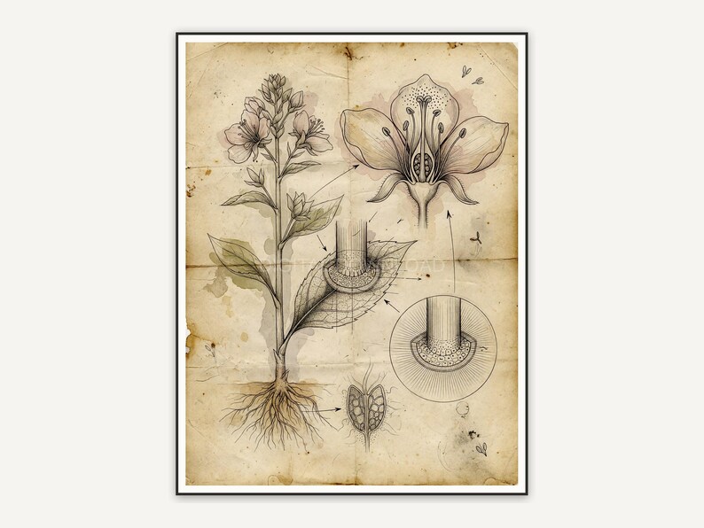 Vintage plant anatomy diagram print