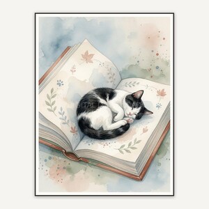 Black and white cat inside open book