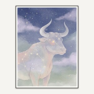 Taurus constellation in soft watercolor with stars