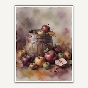 Wooden barrel and apples