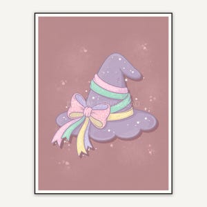Witch hat with ribbons on dusty rose creepy cute design