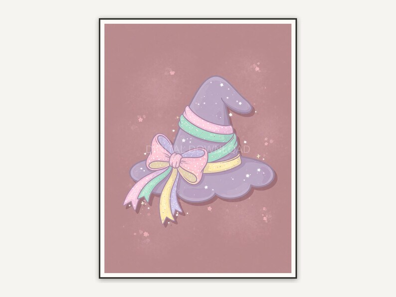 Witch hat with ribbons on dusty rose creepy cute design