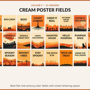 Volume 5 Cream Poster Fields: 24 printable Halloween art designs, bold flat mid century color fields with cream lettering space