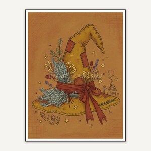 Cottagecore witch hat with sage and mustard flowers