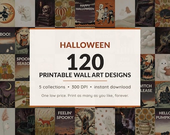 Halloween Printable Wall Art Mega Bundle, 120 Prints, Vintage Halloween Decor, Spooky Ghost Poster, Gallery Wall Set, Digital Download