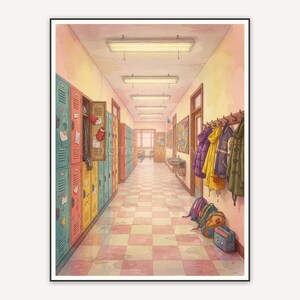 School hallway with lockers and hooks