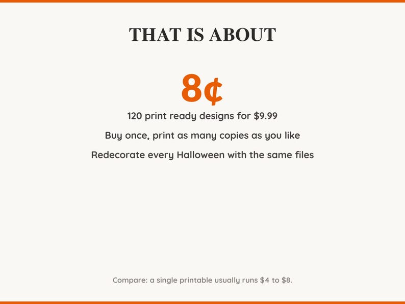 Value card: 120 Halloween printable designs works out at a few cents per print
