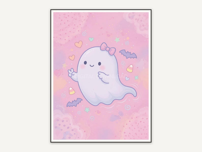 Plump friendly ghost in soft pink creepy cute style