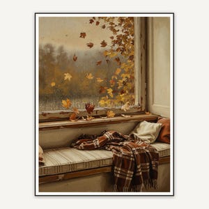 Window seat overlooking autumn leaves