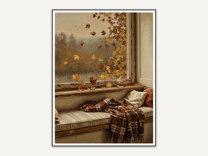 Window seat overlooking autumn leaves