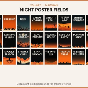Volume 5 Night Poster Fields: 24 printable Halloween art designs, deep night sky backgrounds for cream lettering