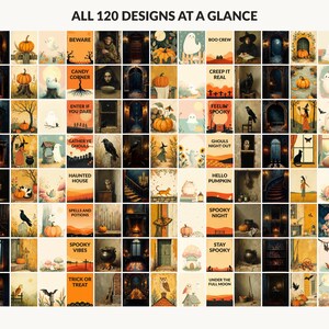 All 120 Halloween printable designs in the bundle shown together on one contact sheet