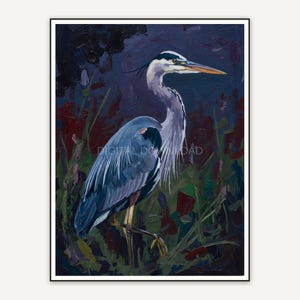 Oil style heron portrait with moody tones