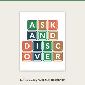 Cut-out letters spelling ASK AND DISCOVER