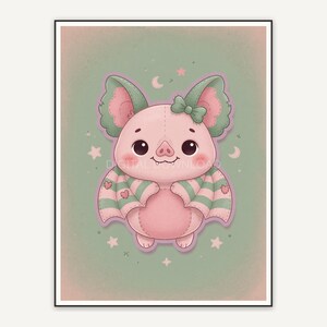 Playful bat illustration in creepy cute rounded form