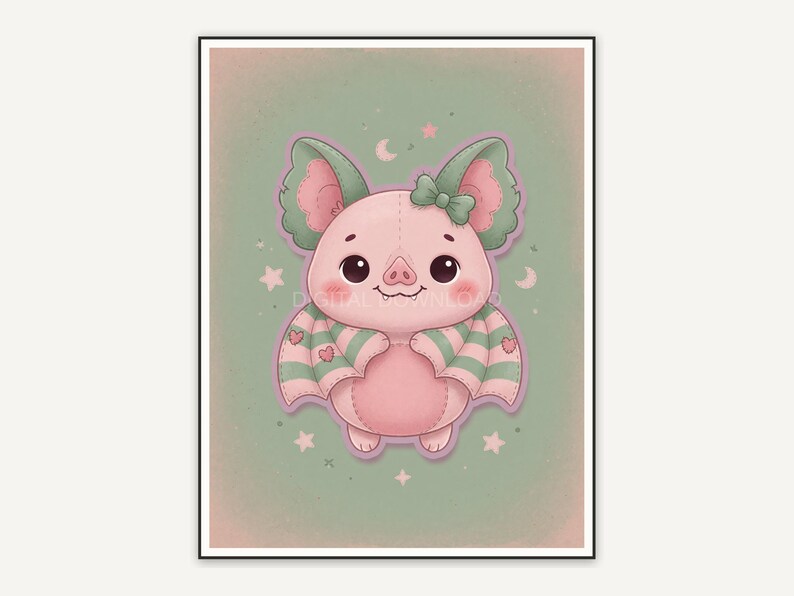 Playful bat illustration in creepy cute rounded form