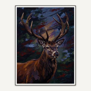 Oil style stag portrait with moody tones