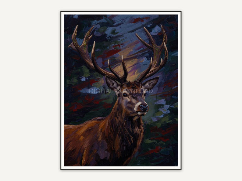 Oil style stag portrait with moody tones