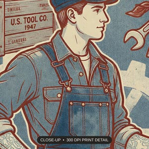 Close-up print detail of the americana workwear art artwork at 300 DPI