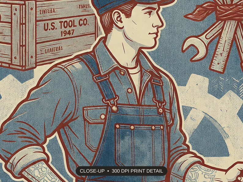 Close-up print detail of the americana workwear art artwork at 300 DPI