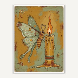 Moth and candle primitive folk art